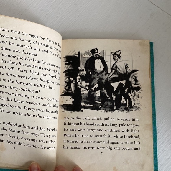 Vintage Teal Antique Old Kids Book Farmhouse Rustic Cows Little Haymakers Accent - Picture 12 of 16